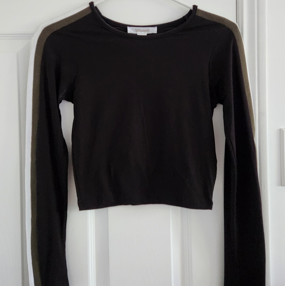 Revamped Black Crop Top with Olive and White Accents